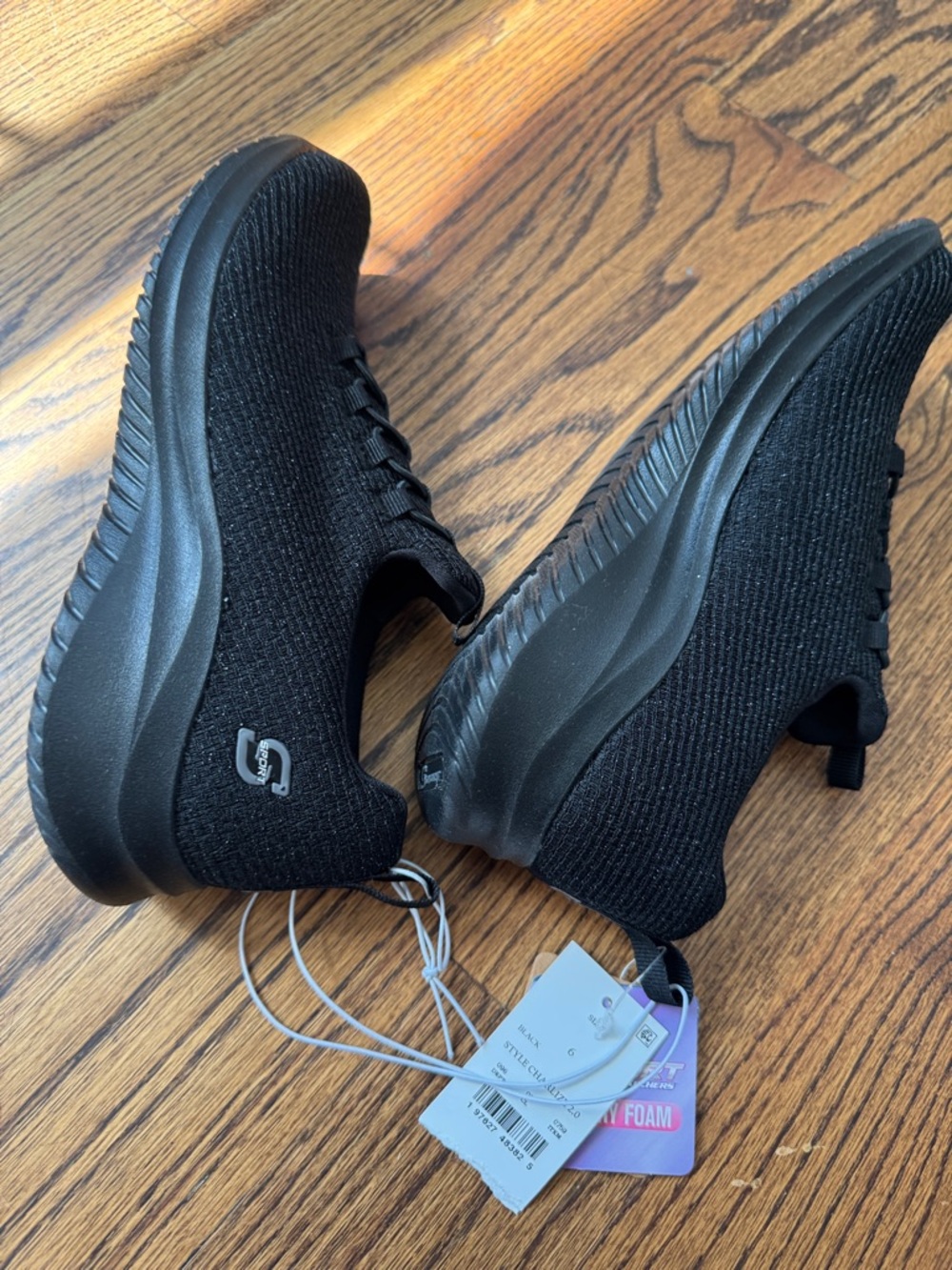 NWT! Skechers Sport Black Knit Slip-On Athletic Shoes with memory foam size 6 - Picture 5 of 8